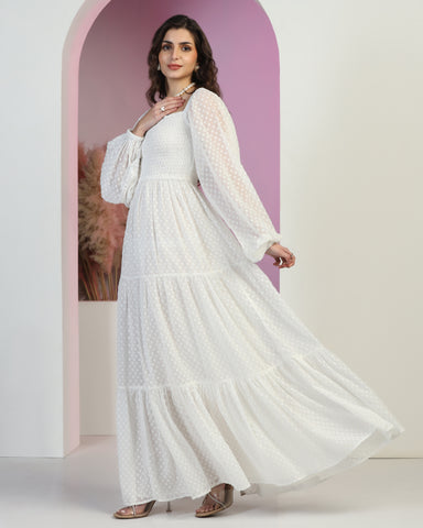 Women's Jacquard Smocked Fit & Flare Maxi Dress