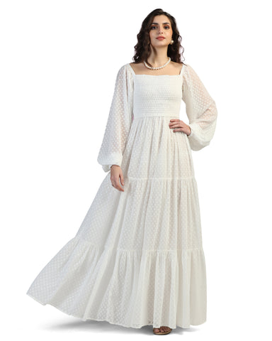 Women's Jacquard Smocked Fit & Flare Maxi Dress