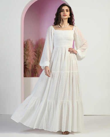 Women's Jacquard Smocked Fit & Flare Maxi Dress
