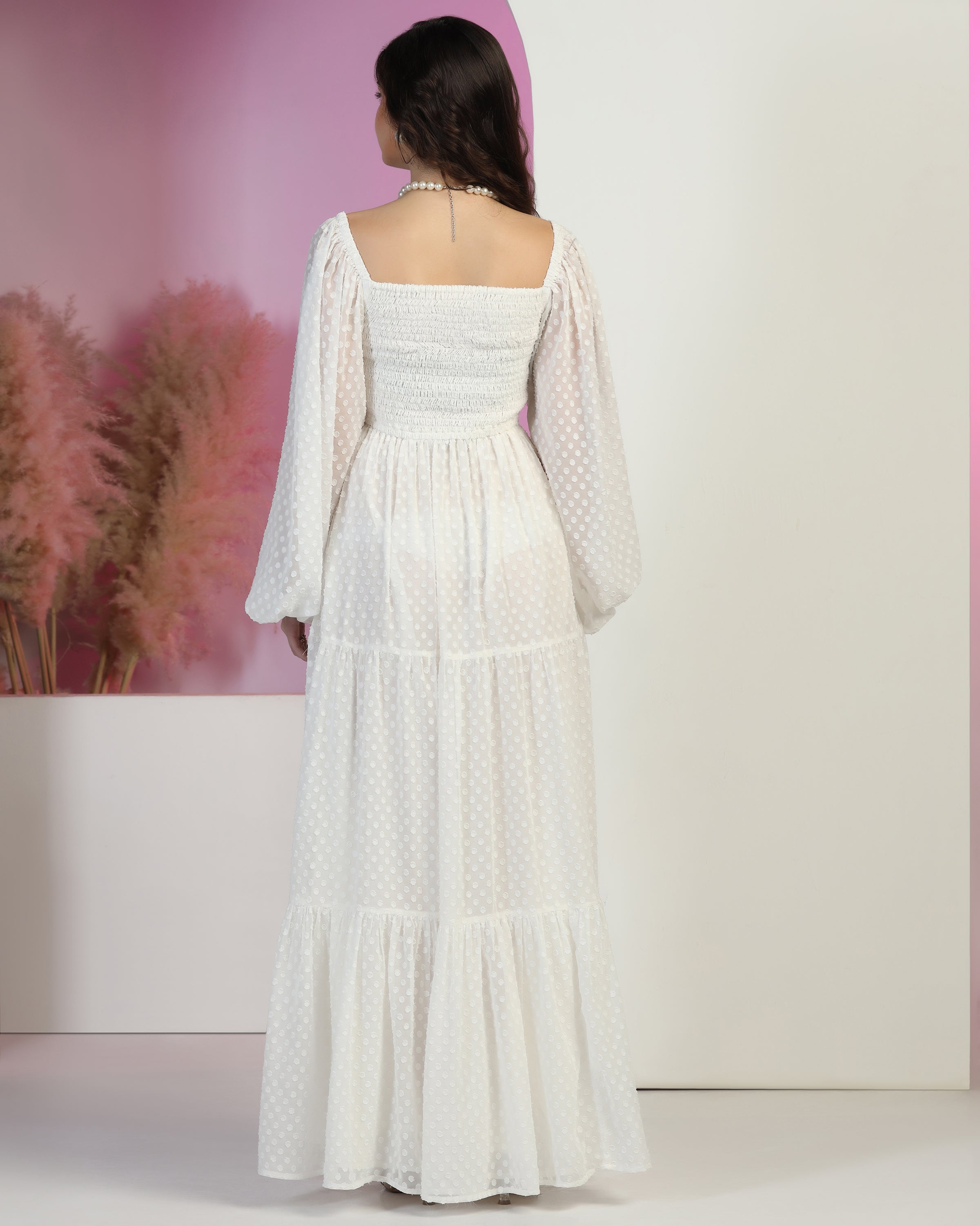 Women's Jacquard Smocked Fit & Flare Maxi Dress