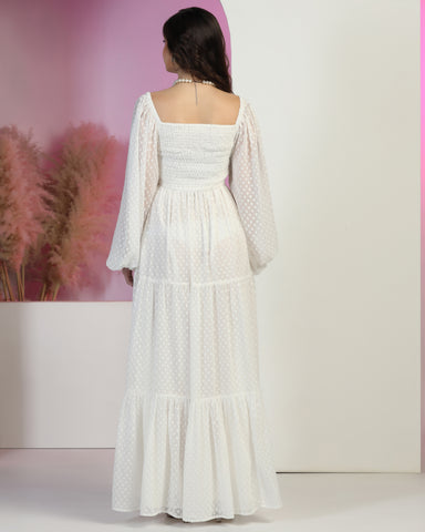 Women's Jacquard Smocked Fit & Flare Maxi Dress