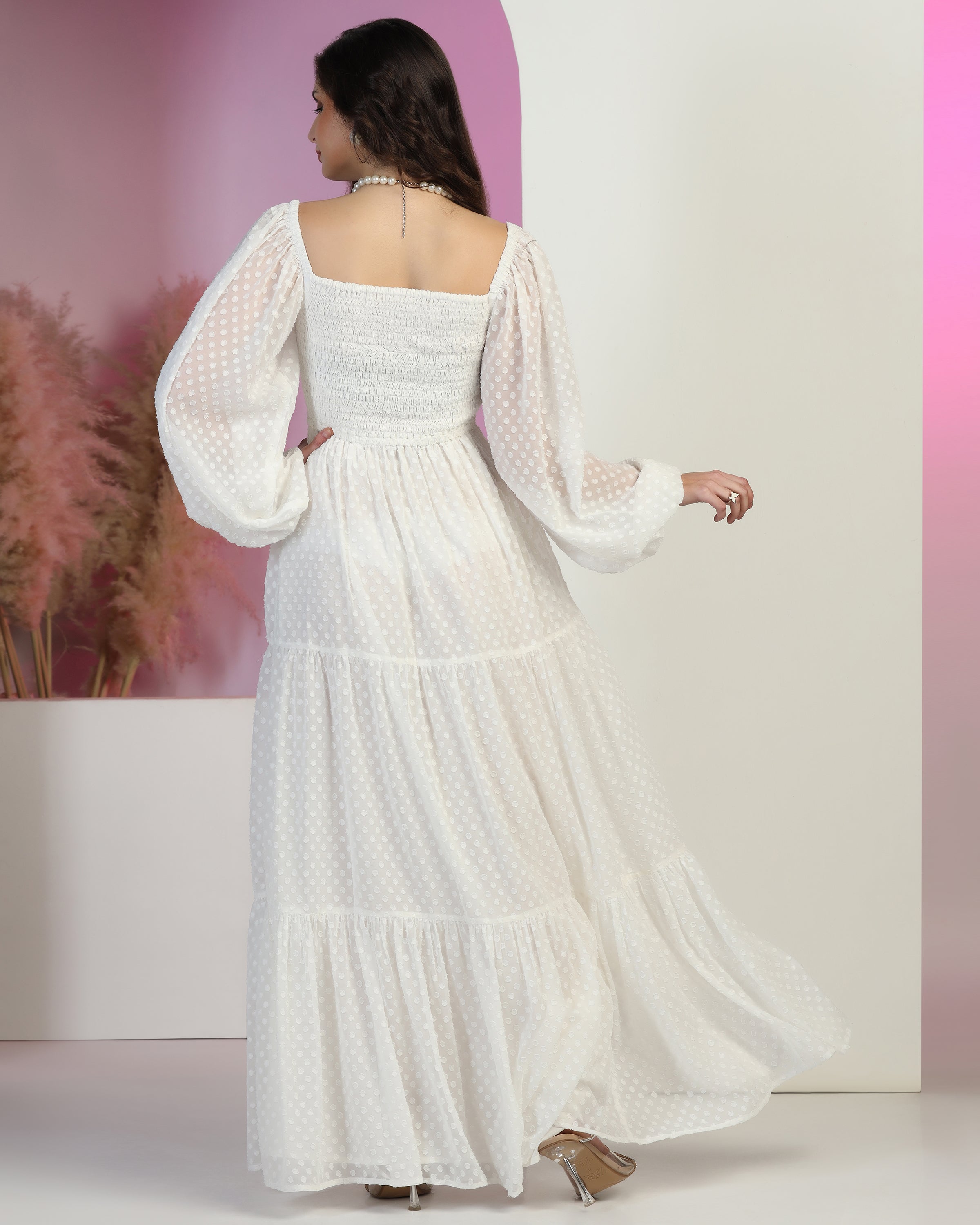 Women's Jacquard Smocked Fit & Flare Maxi Dress