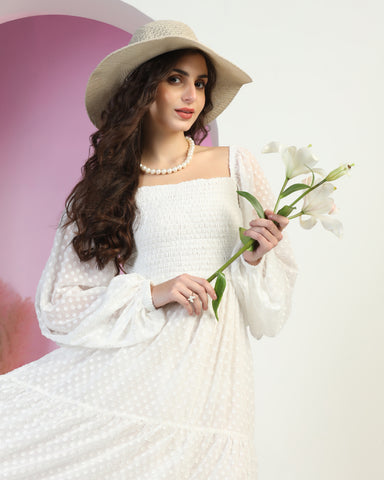 Women's Jacquard Smocked Fit & Flare Maxi Dress