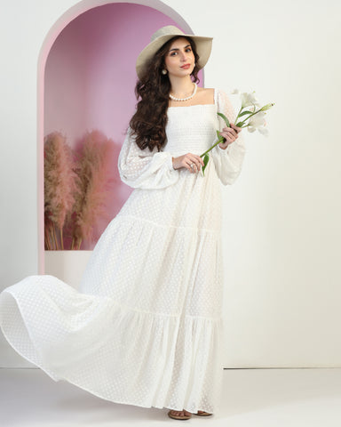 Women's Jacquard Smocked Fit & Flare Maxi Dress