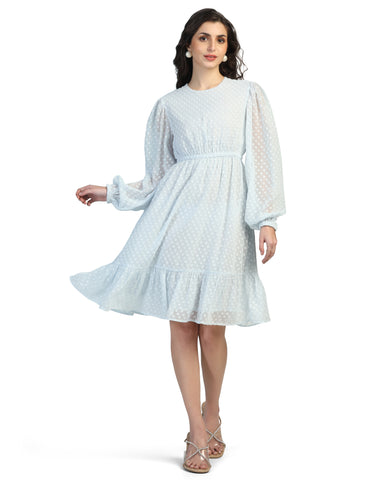 Women Jacquard Georgette Woven Fit & Flared Mini Dress