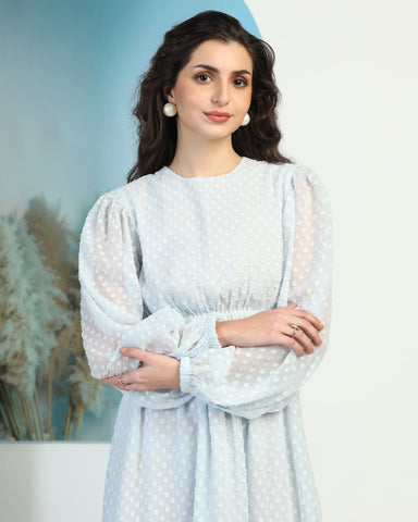 Women Jacquard Georgette Woven Fit & Flared Mini Dress