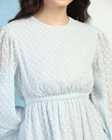 Women Jacquard Georgette Woven Fit & Flared Mini Dress