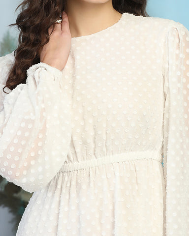 Women Jacquard Georgette Woven Fit & Flared Mini Dress