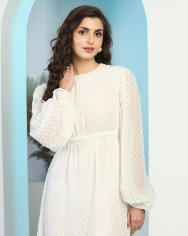 Women Jacquard Georgette Woven Fit & Flared Mini Dress