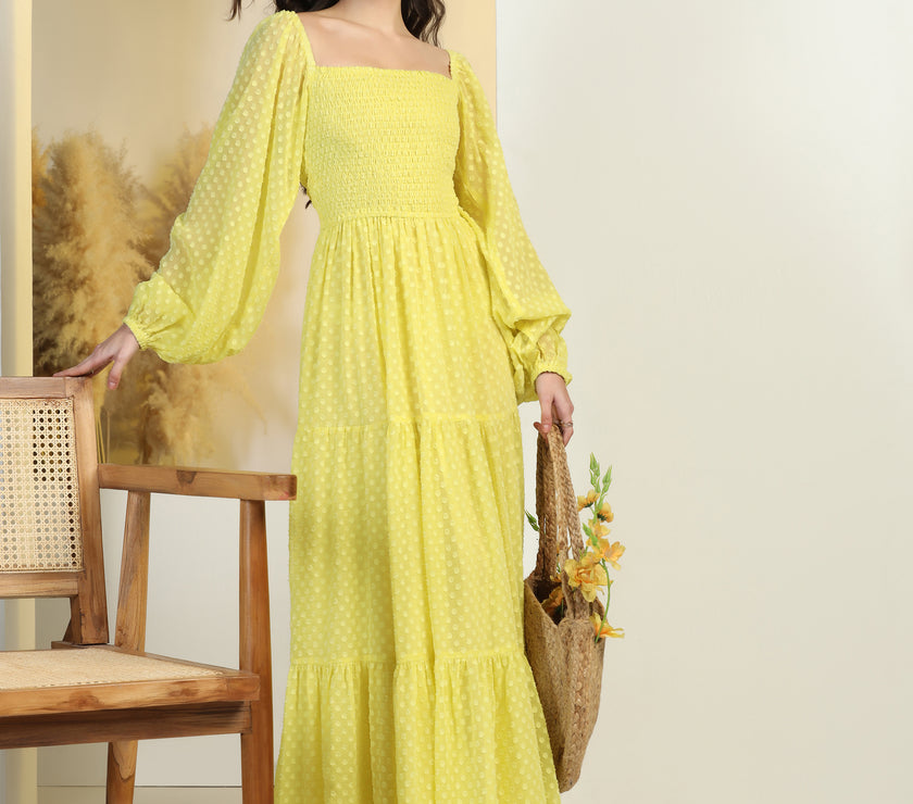 Women's Jacquard Smocked Fit & Flare Maxi Dress