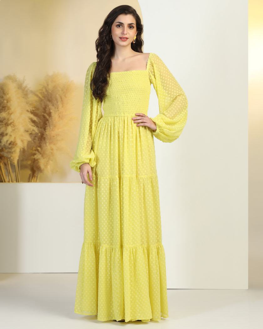 Women's Jacquard Smocked Fit & Flare Maxi Dress
