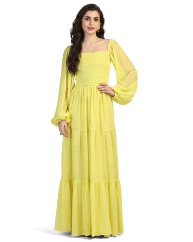Women's Jacquard Smocked Fit & Flare Maxi Dress