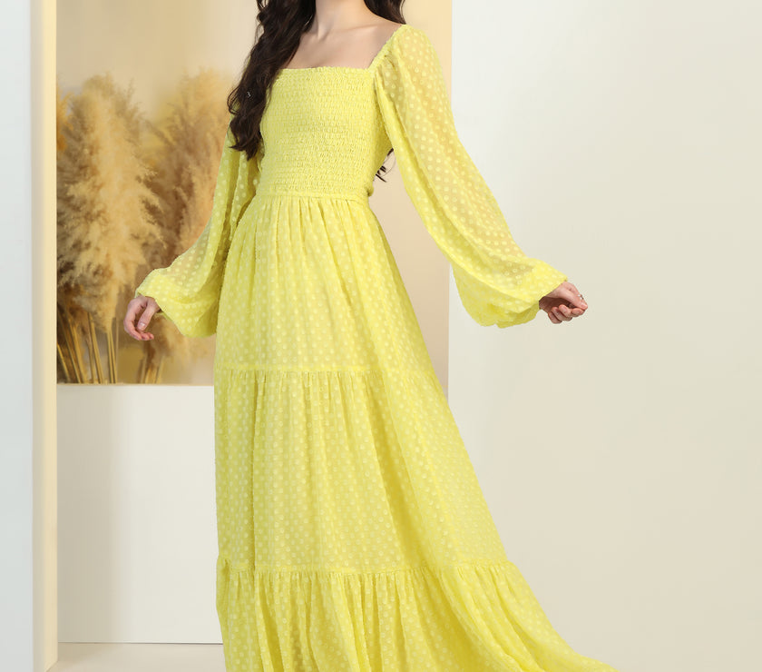 Women's Jacquard Smocked Fit & Flare Maxi Dress