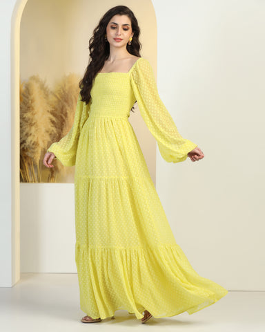 Women's Jacquard Smocked Fit & Flare Maxi Dress