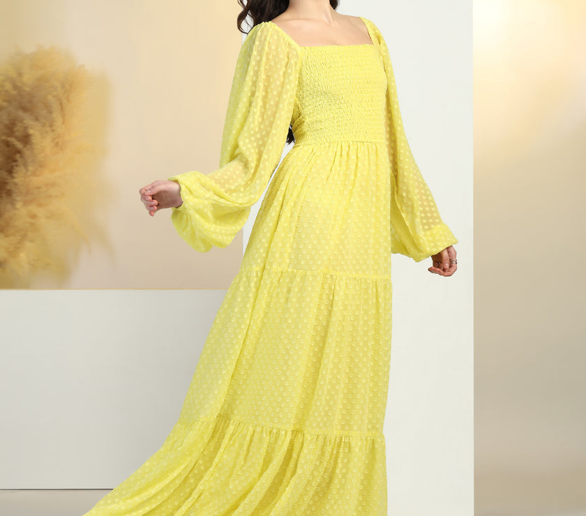 Women's Jacquard Smocked Fit & Flare Maxi Dress