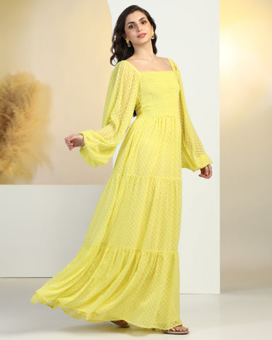 Women's Jacquard Smocked Fit & Flare Maxi Dress