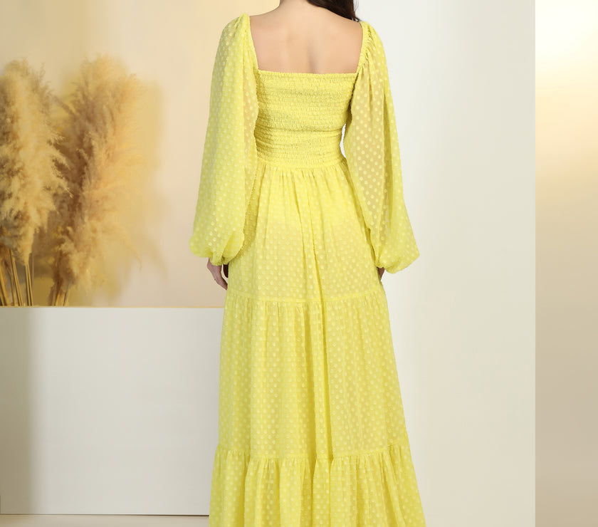 Women's Jacquard Smocked Fit & Flare Maxi Dress