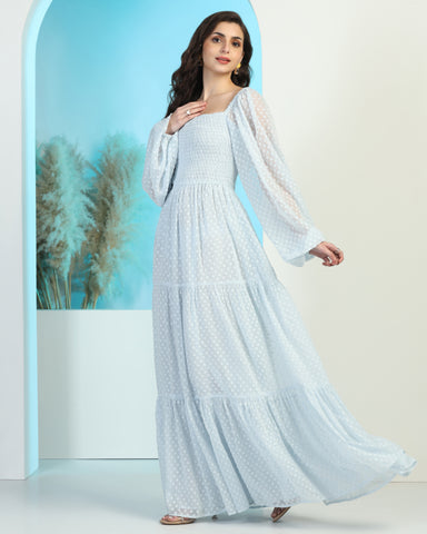 Women's Jacquard Smocked Fit & Flare Maxi Dress