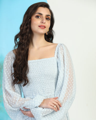 Women's Jacquard Smocked Fit & Flare Maxi Dress