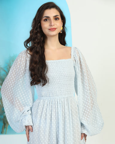 Women's Jacquard Smocked Fit & Flare Maxi Dress