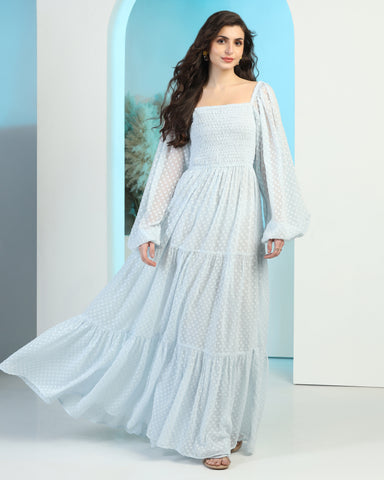 Women's Jacquard Smocked Fit & Flare Maxi Dress