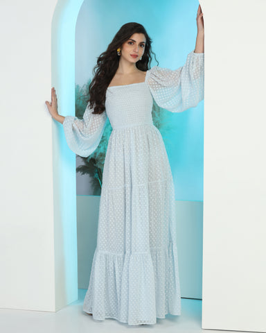 Women's Jacquard Smocked Fit & Flare Maxi Dress