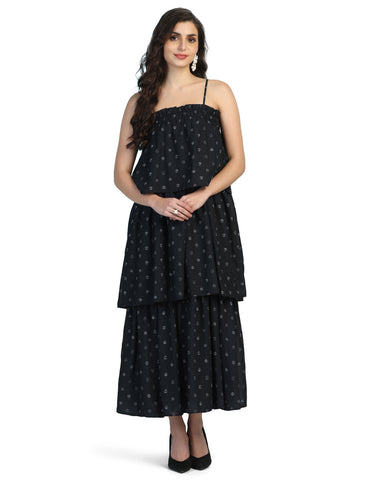 Floral Printed Shoulder Straps Gathered Tiered Maxi Dress