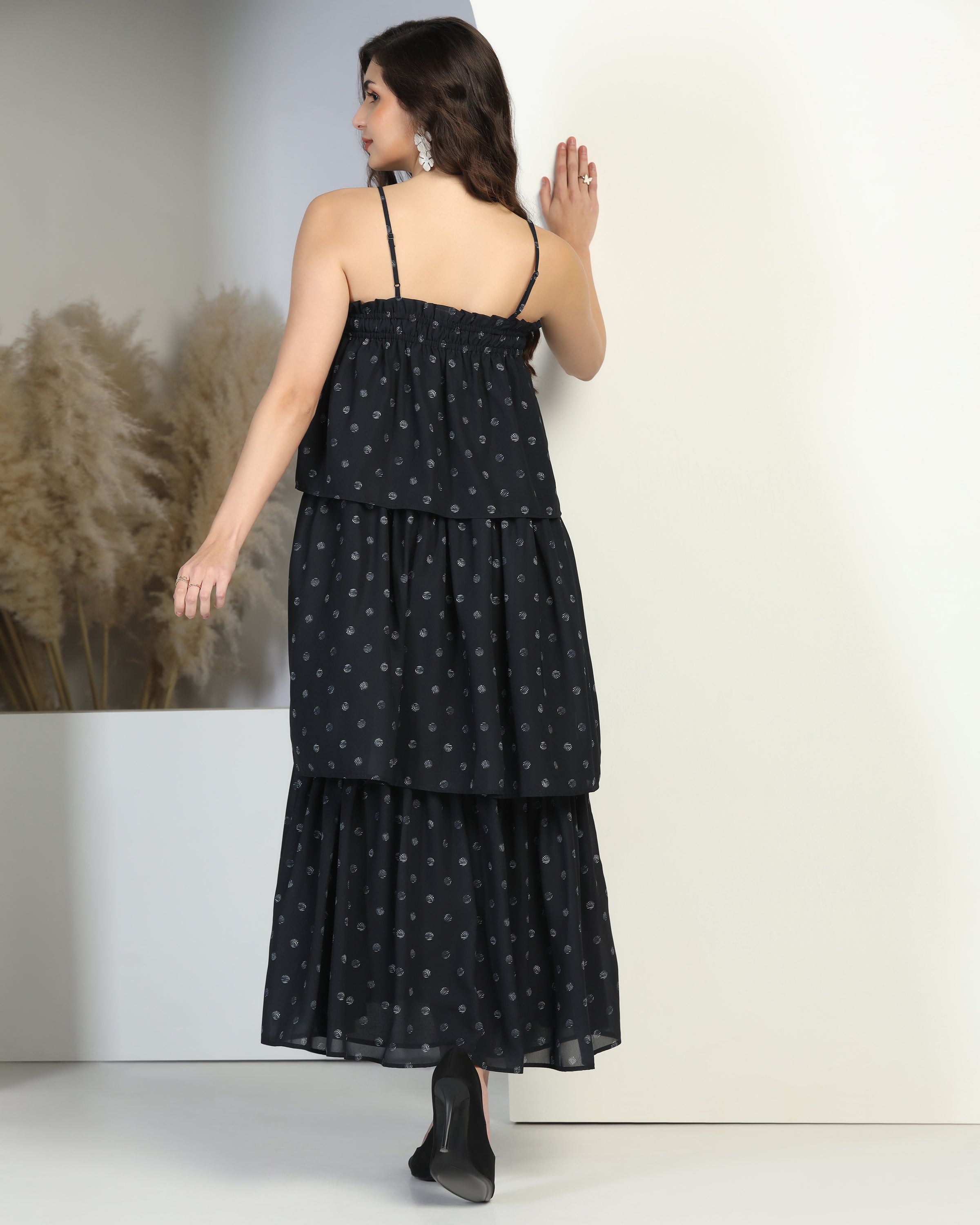 Floral Printed Shoulder Straps Gathered Tiered Maxi Dress