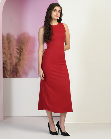Women Round-Neck Midi Dress