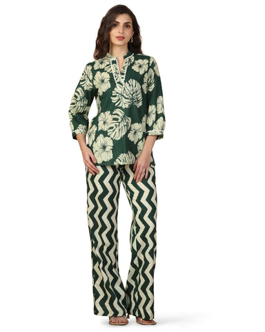 Floral Printed V Neck Pure Cotton Top With Palazzo
