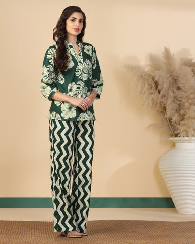 Floral Printed V Neck Pure Cotton Top With Palazzo