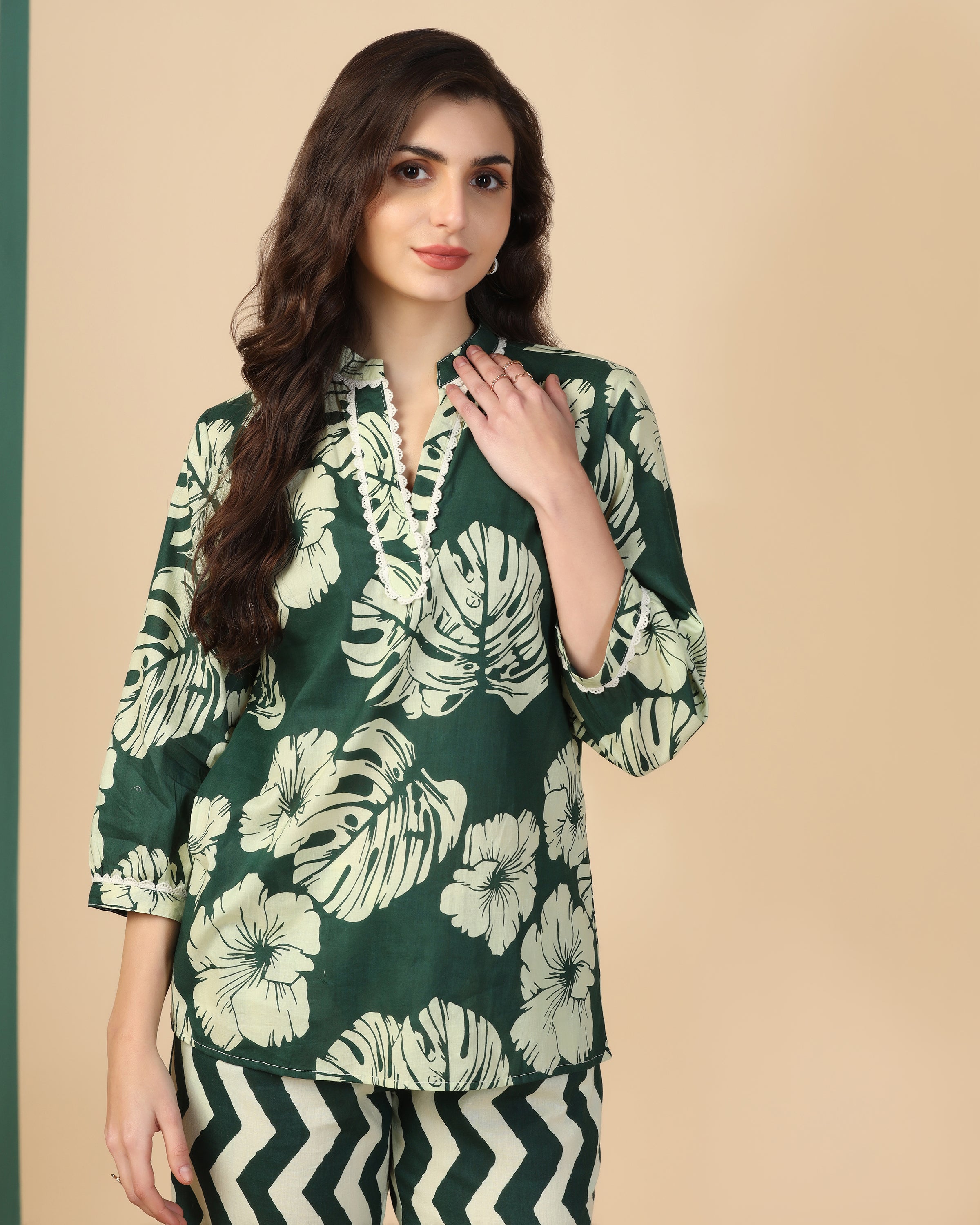 Floral Printed V Neck Pure Cotton Top With Palazzo