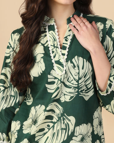 Floral Printed V Neck Pure Cotton Top With Palazzo