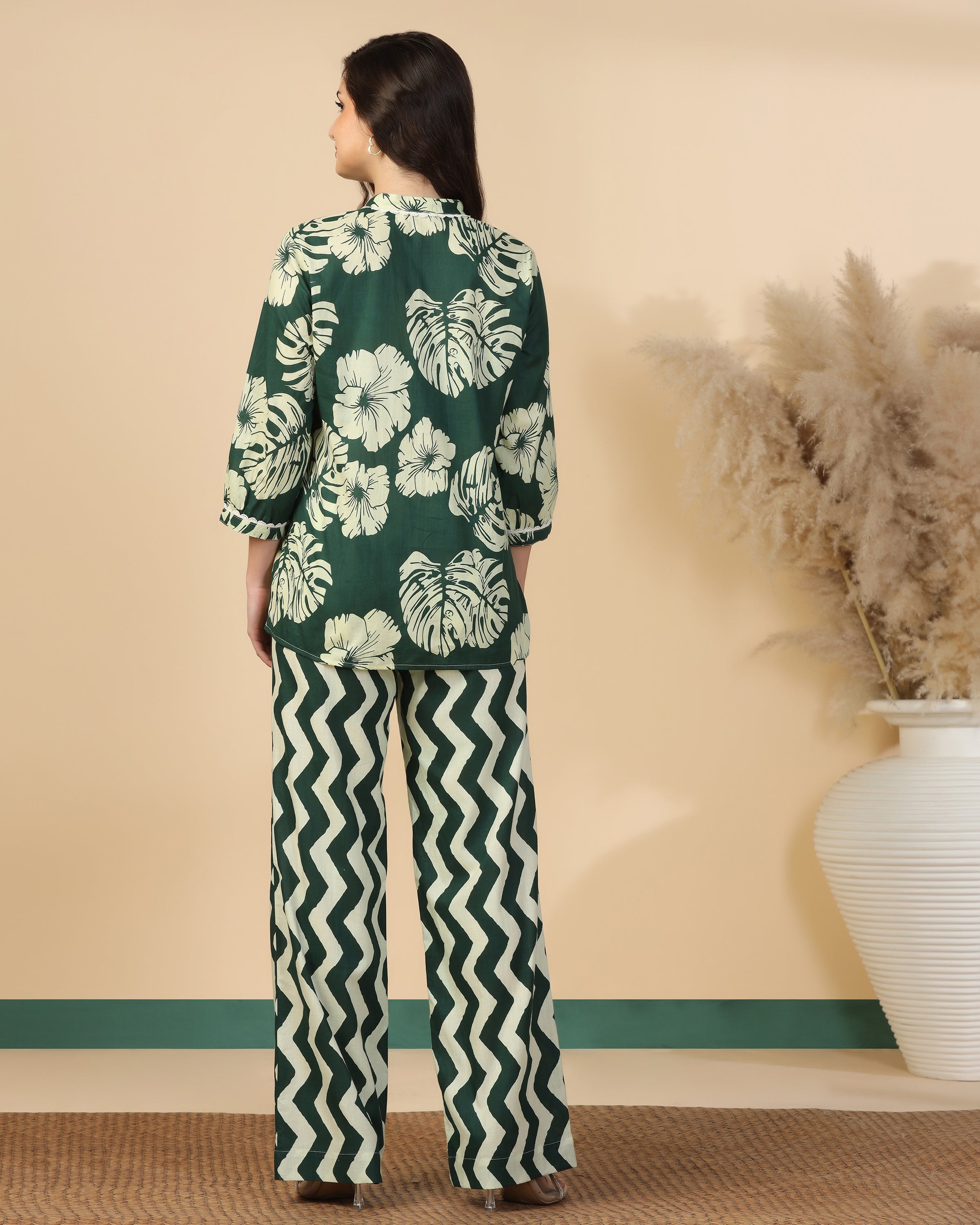 Floral Printed V Neck Pure Cotton Top With Palazzo
