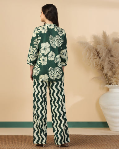 Floral Printed V Neck Pure Cotton Top With Palazzo