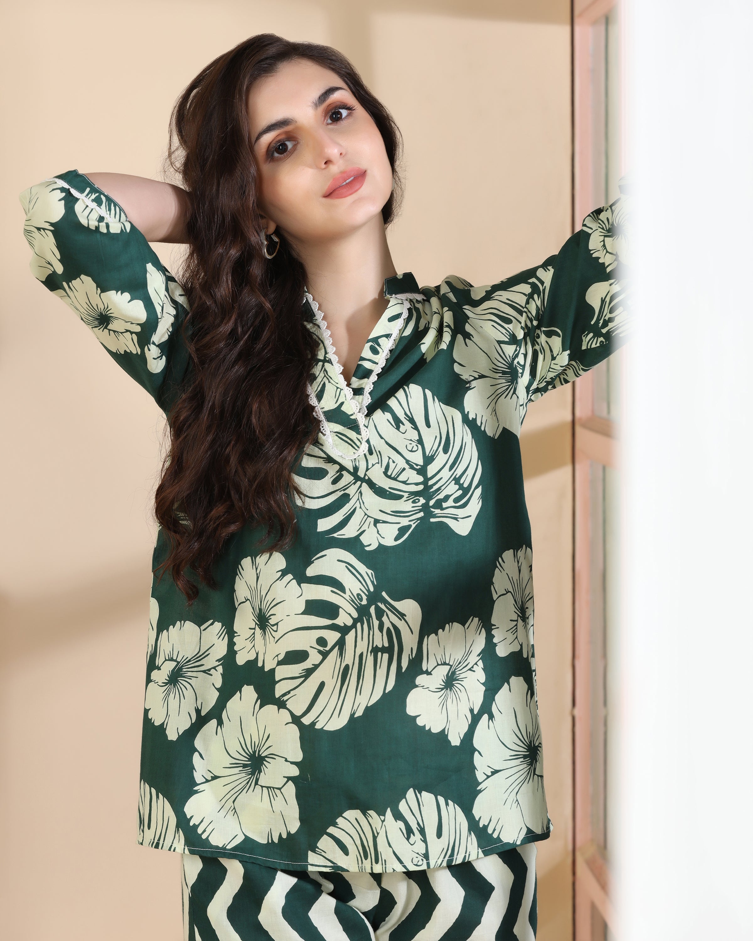 Floral Printed V Neck Pure Cotton Top With Palazzo