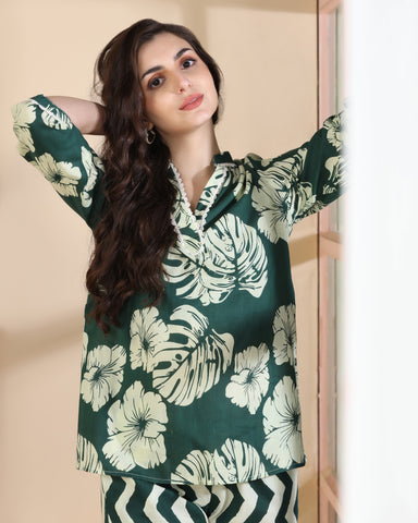 Floral Printed V Neck Pure Cotton Top With Palazzo