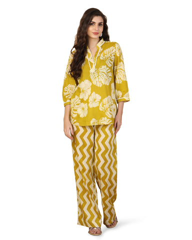 Floral Printed V Neck Pure Cotton Top With Palazzo