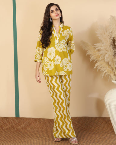 Floral Printed V Neck Pure Cotton Top With Palazzo