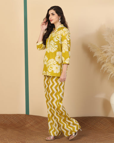 Floral Printed V Neck Pure Cotton Top With Palazzo
