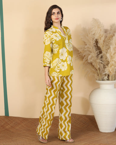Floral Printed V Neck Pure Cotton Top With Palazzo