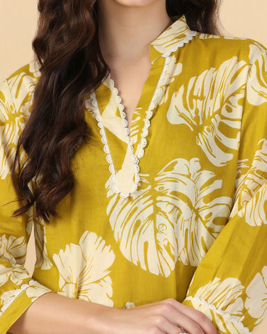 Floral Printed V Neck Pure Cotton Top With Palazzo