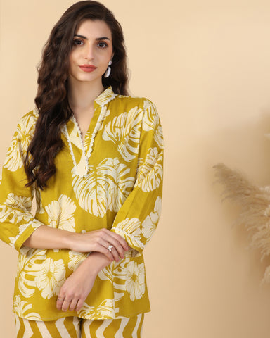 Floral Printed V Neck Pure Cotton Top With Palazzo
