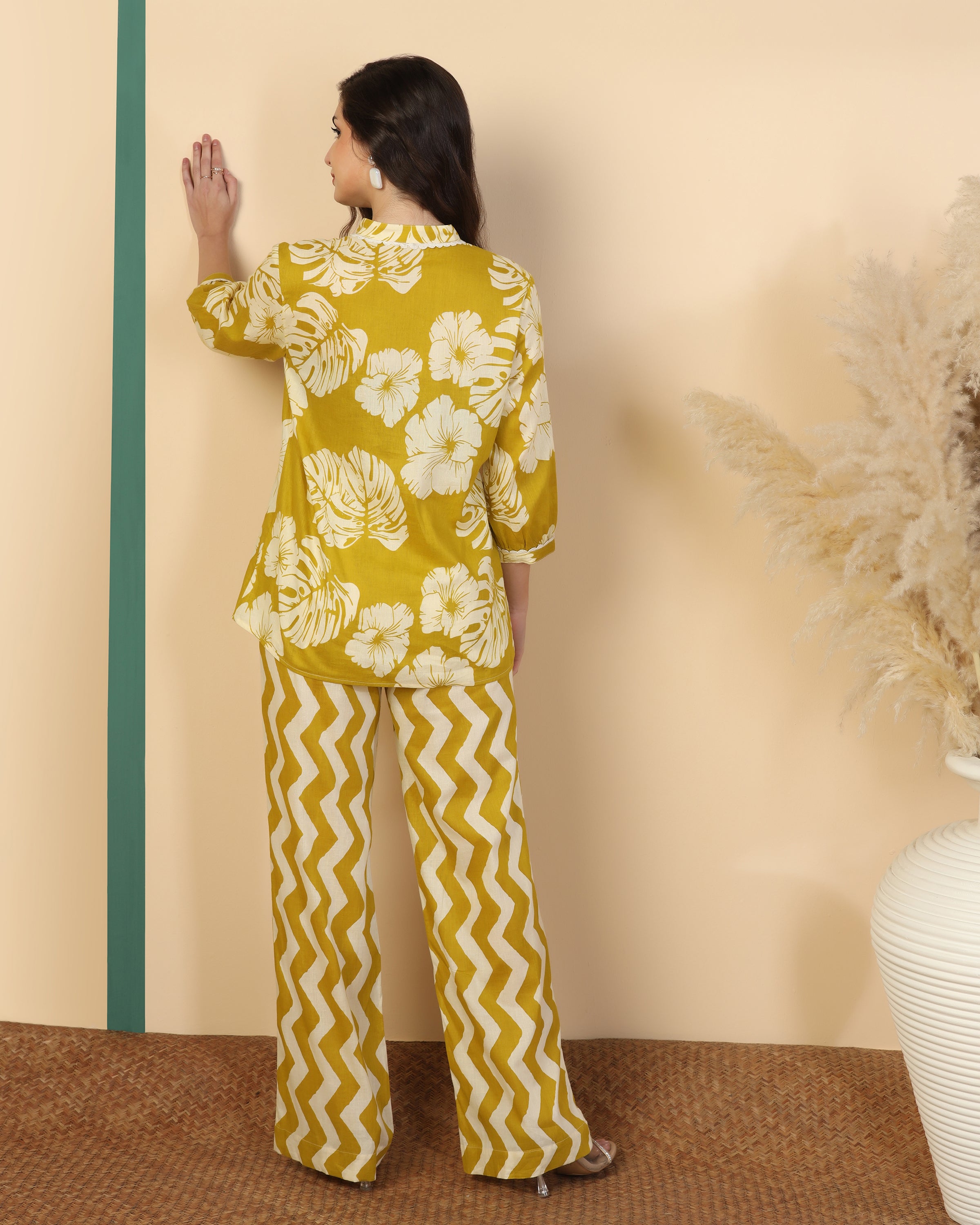 Floral Printed V Neck Pure Cotton Top With Palazzo