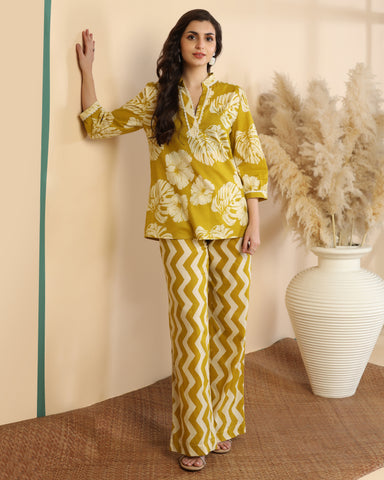 Floral Printed V Neck Pure Cotton Top With Palazzo