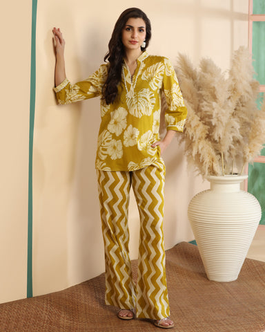Floral Printed V Neck Pure Cotton Top With Palazzo