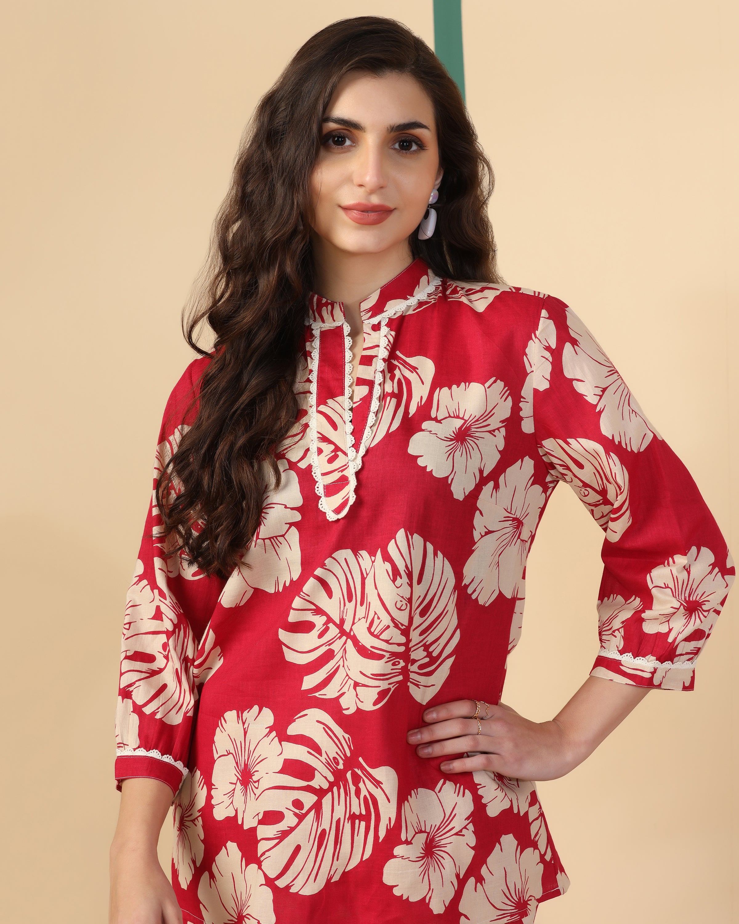 Floral Printed V Neck Pure Cotton Top With Palazzo