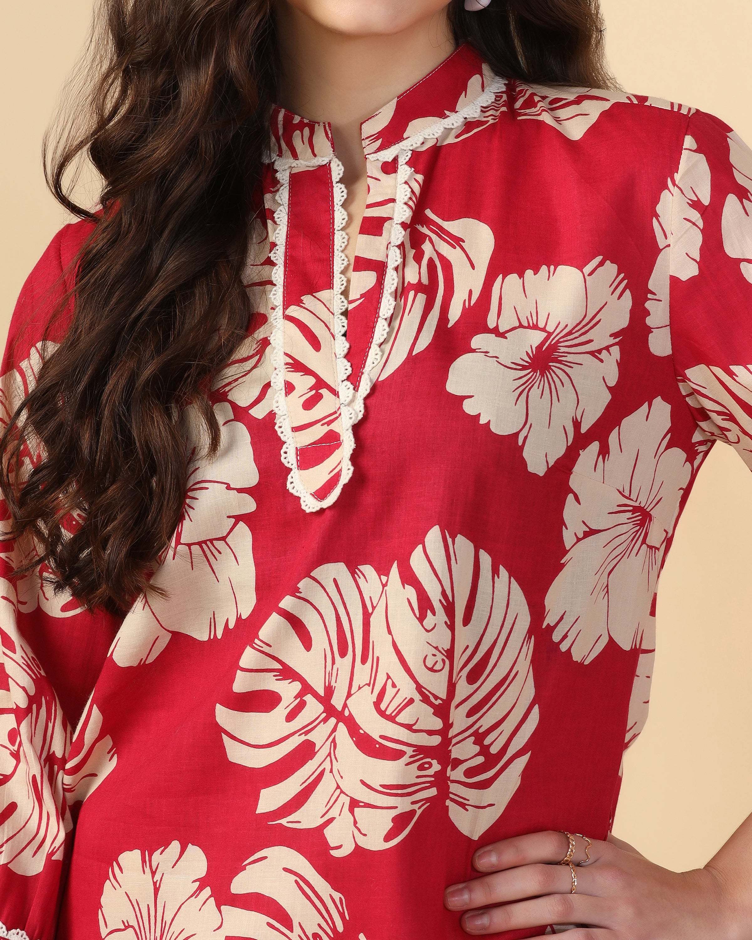 Floral Printed V Neck Pure Cotton Top With Palazzo