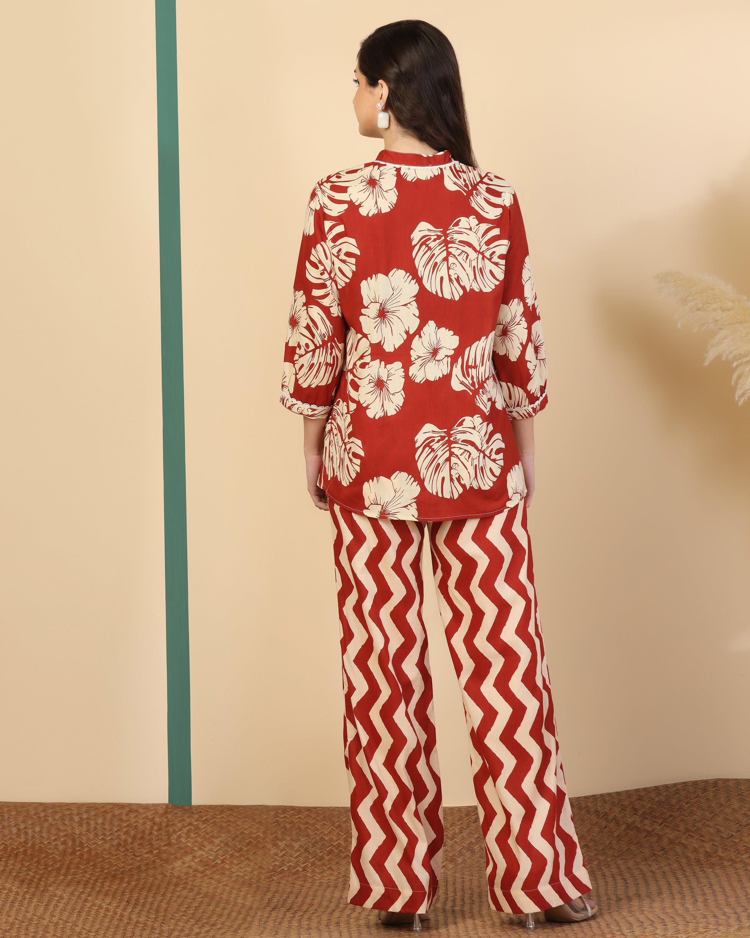 Floral Printed V Neck Pure Cotton Top With Palazzo