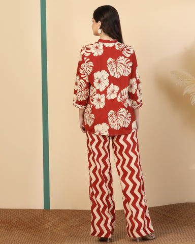 Floral Printed V Neck Pure Cotton Top With Palazzo